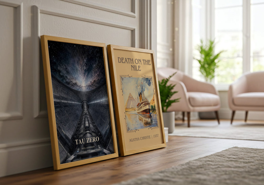 Tau Zero watercolour print framed by window – literary home decor