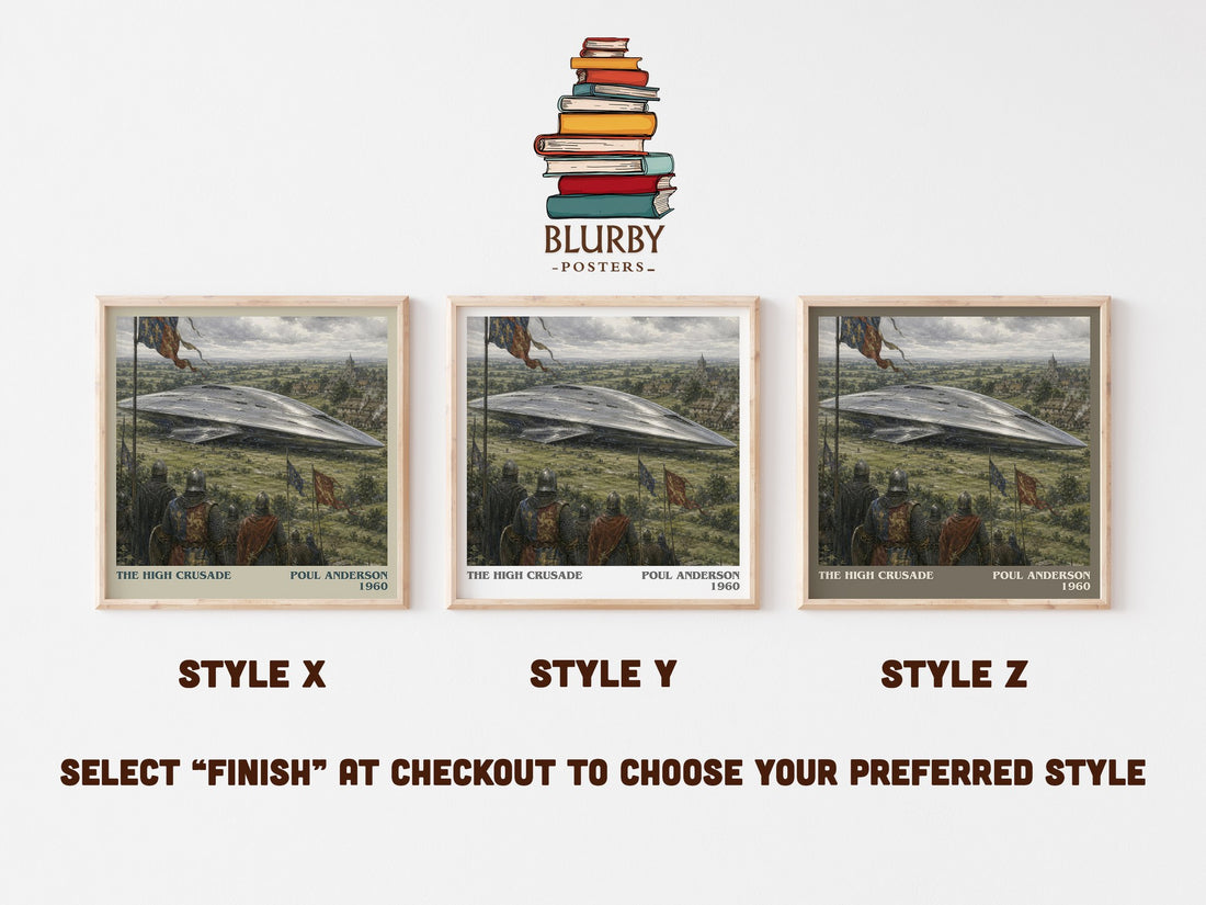 The High Crusade literary print in frame leaning in hallway – sci fi wall art (mockup)