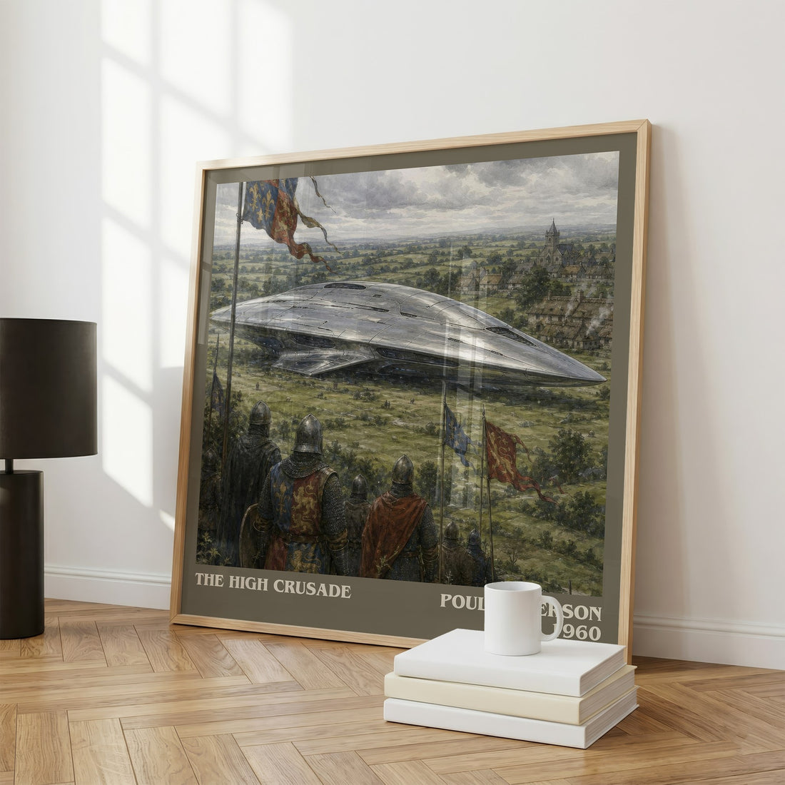 The High Crusade Literary Art Print by Poul Anderson – large square framed print leaning against a wall