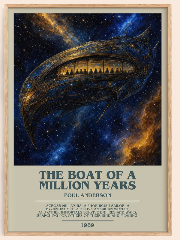 The boat of a million years bookish book poster by Poul Anderson – framed literary art print