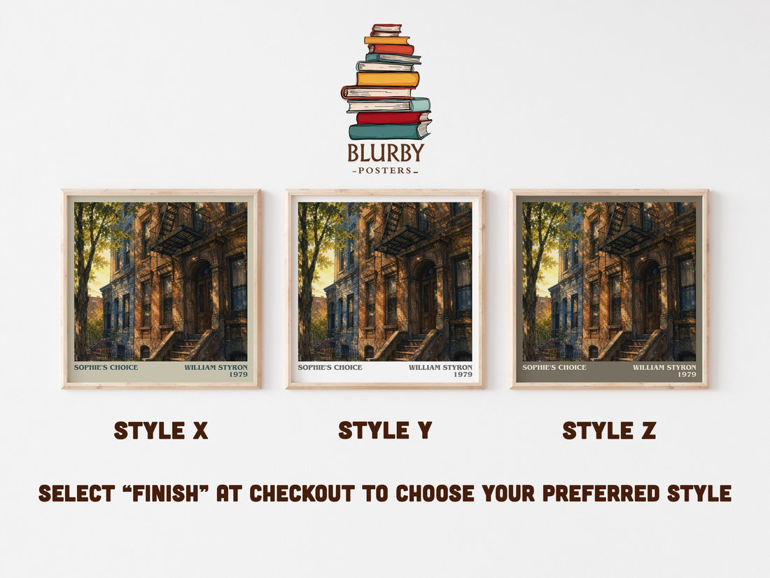 Sophie's Choice literary print in frame leaning in hallway – literary fiction wall art (mockup)