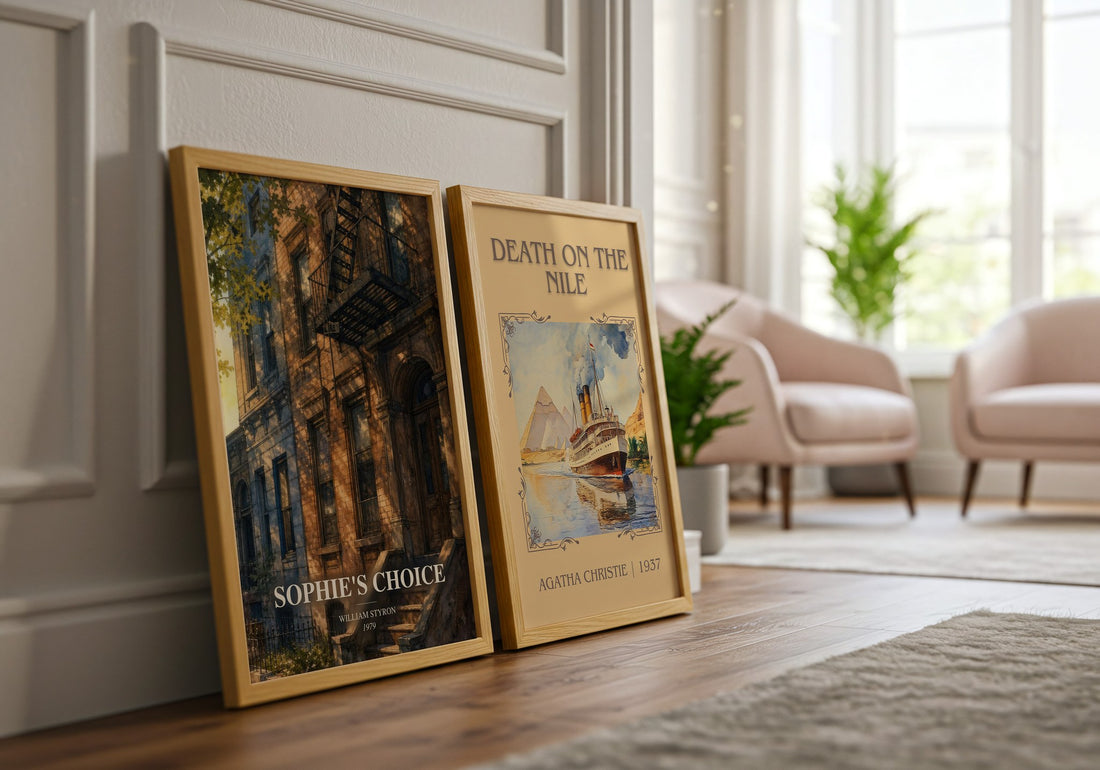 Sophie's Choice watercolour print framed by window – literary home decor