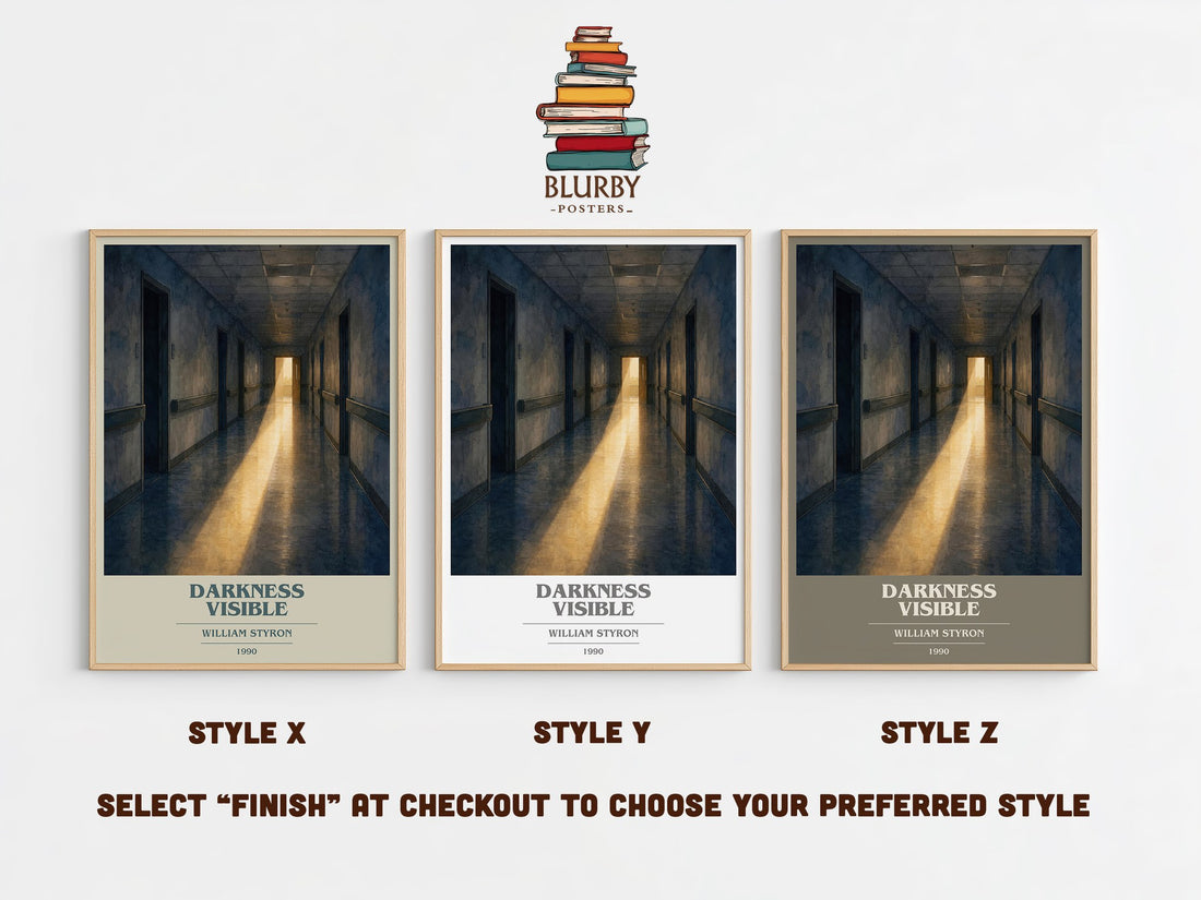 Darkness Visible book cover print in frame leaning in hallway – memoir wall art (mockup)
