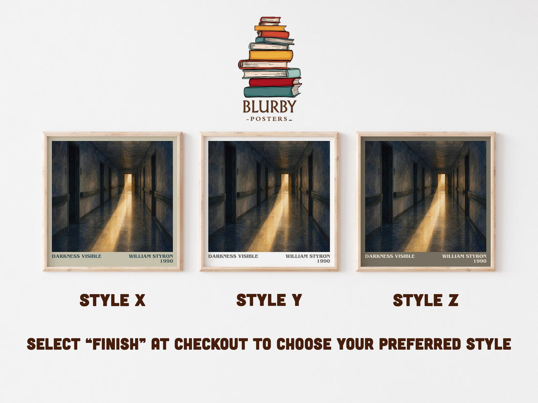 Darkness Visible literary print in frame leaning in hallway – memoir wall art (mockup)