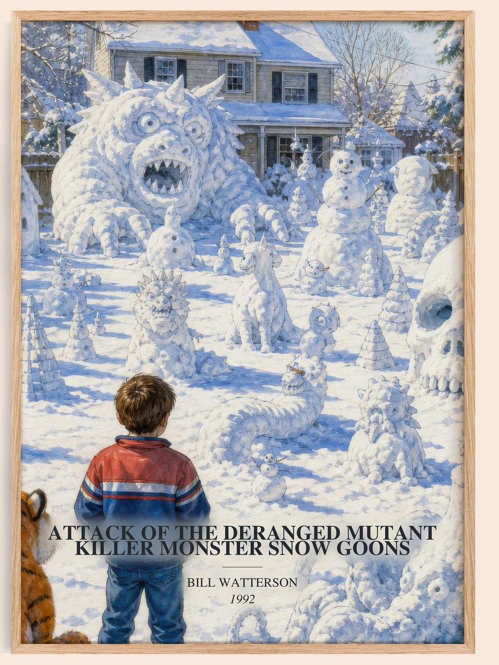 Attack of the Deranged Mutant Killer Monster Snow Goons watercolour book poster by Bill Watterson – framed literary art print