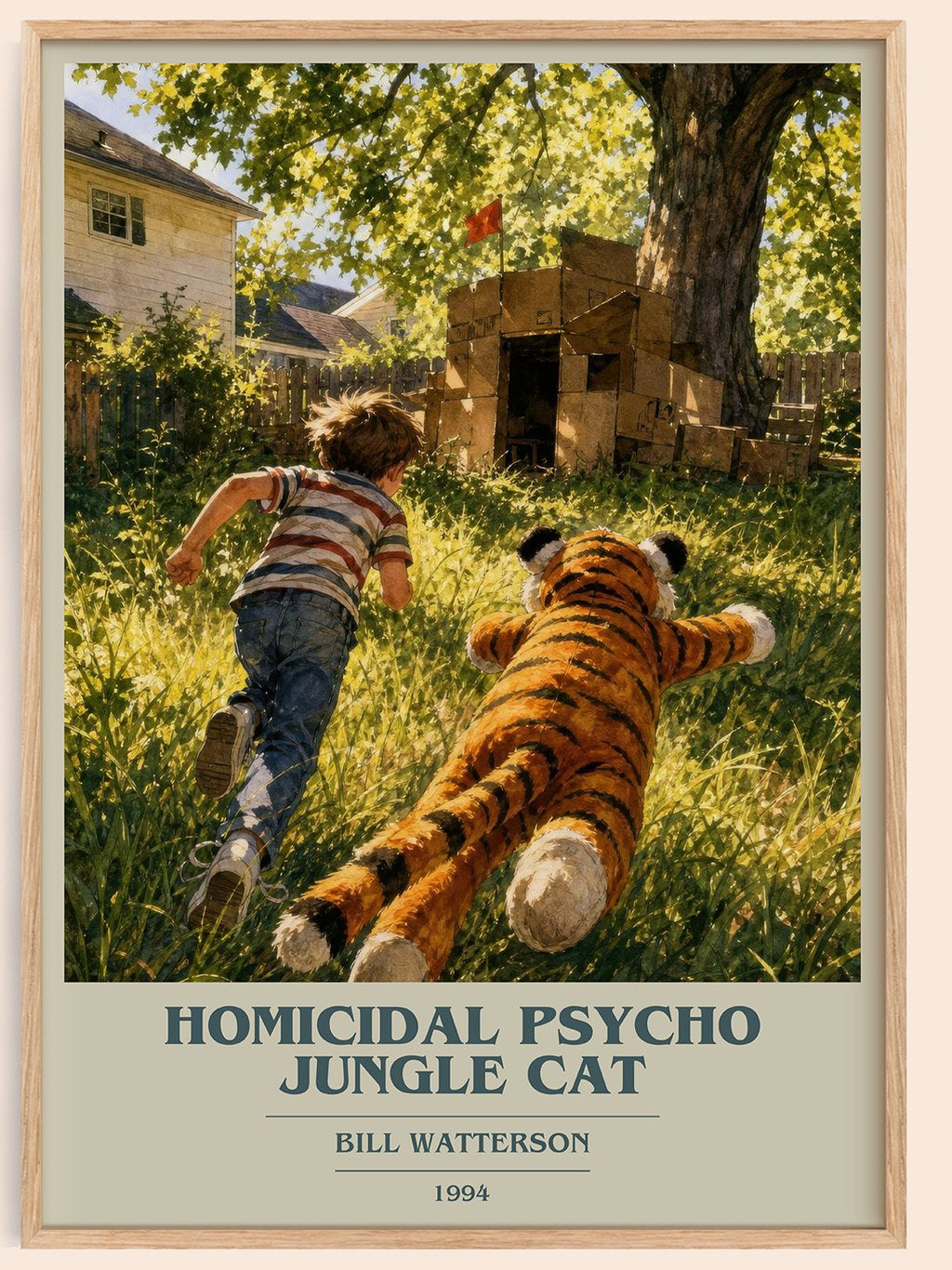 Homicidal psycho jungle cat book cover book poster by Bill Watterson – framed literary art print