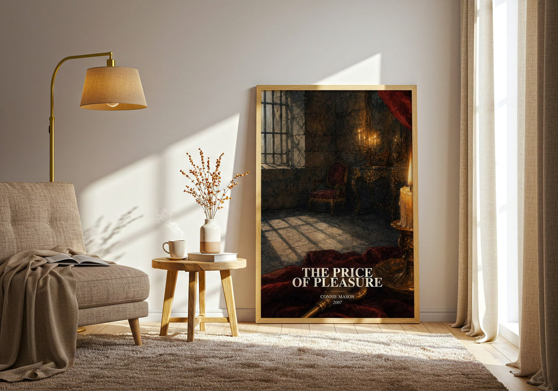 The Price of Pleasure watercolour print in frame leaning in hallway – romance wall art