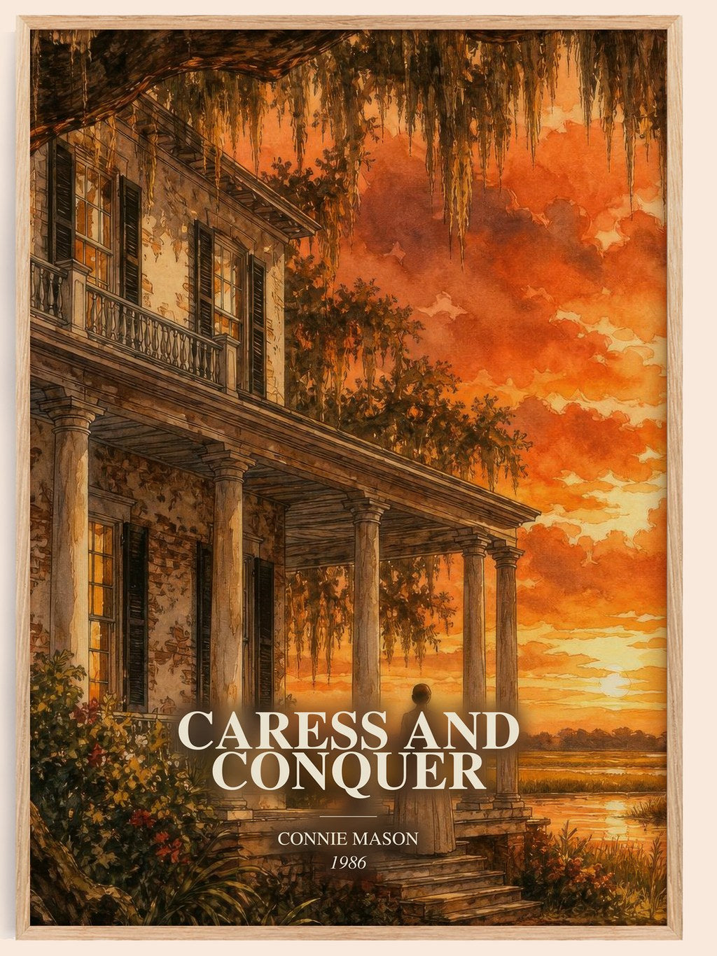 Caress and Conquer watercolour book poster by Connie Mason – framed literary art print