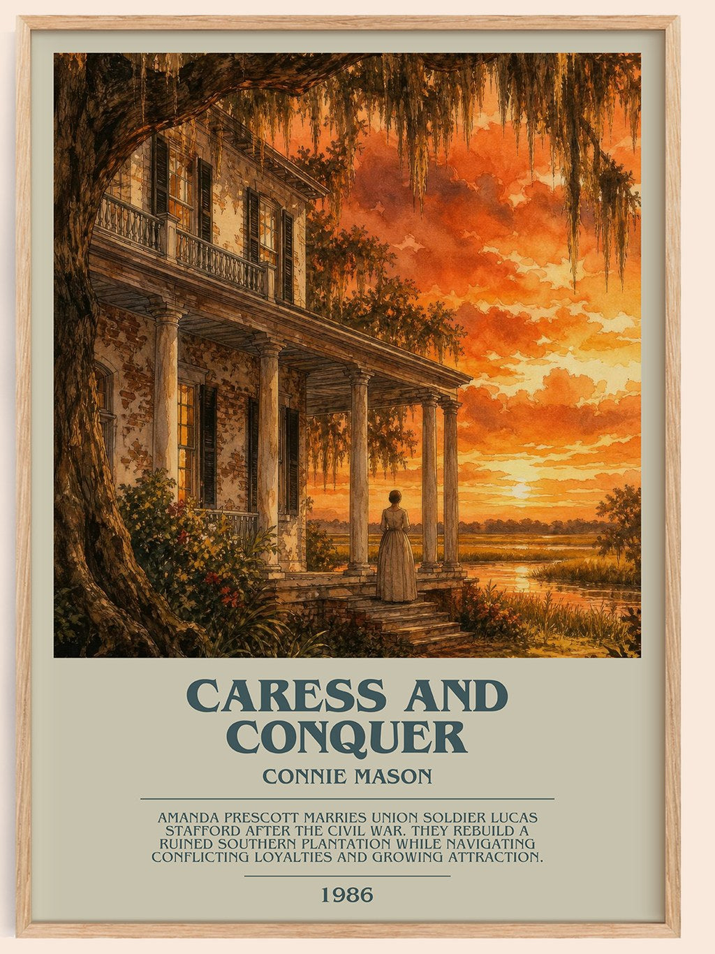 Caress and Conquer bookish book poster by Connie Mason – framed literary art print