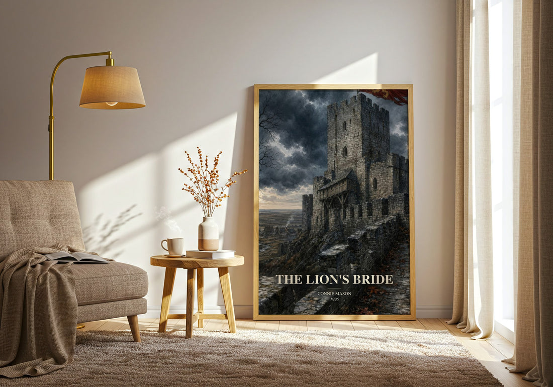 The Lion's Bride watercolour print in frame leaning in hallway – romance wall art