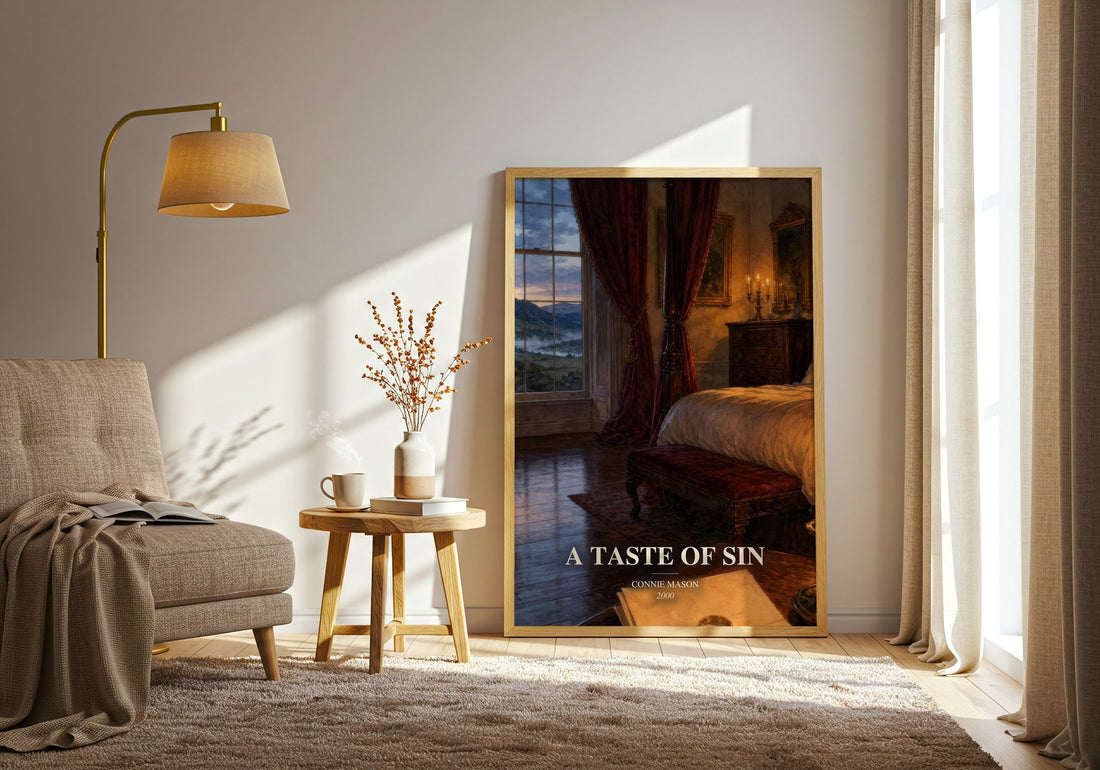 A Taste of Sin watercolour print in frame leaning in hallway – romance wall art