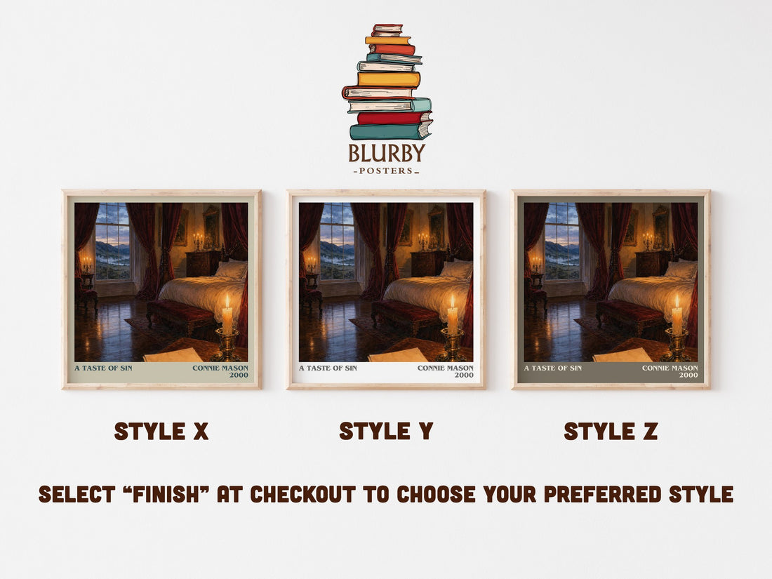 A Taste of Sin literary print in frame leaning in hallway – romance wall art (mockup)