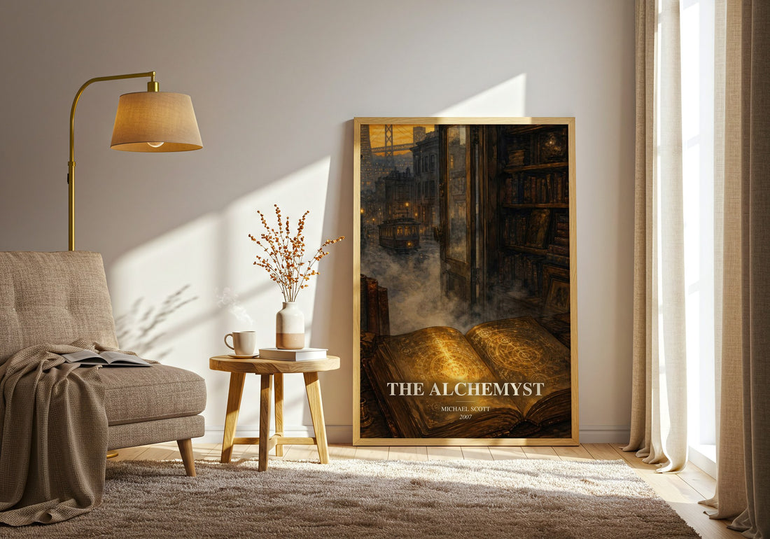 The Alchemyst watercolour print in frame leaning in hallway – young adult wall art