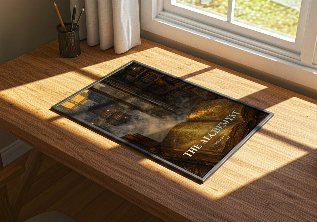 The Alchemyst watercolour book poster framed on wall – young adult wall art
