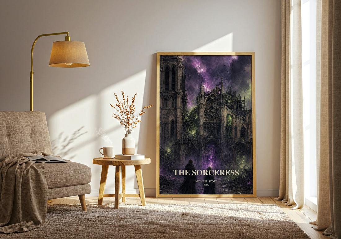 The sorceress watercolour print in frame leaning in hallway – young adult wall art