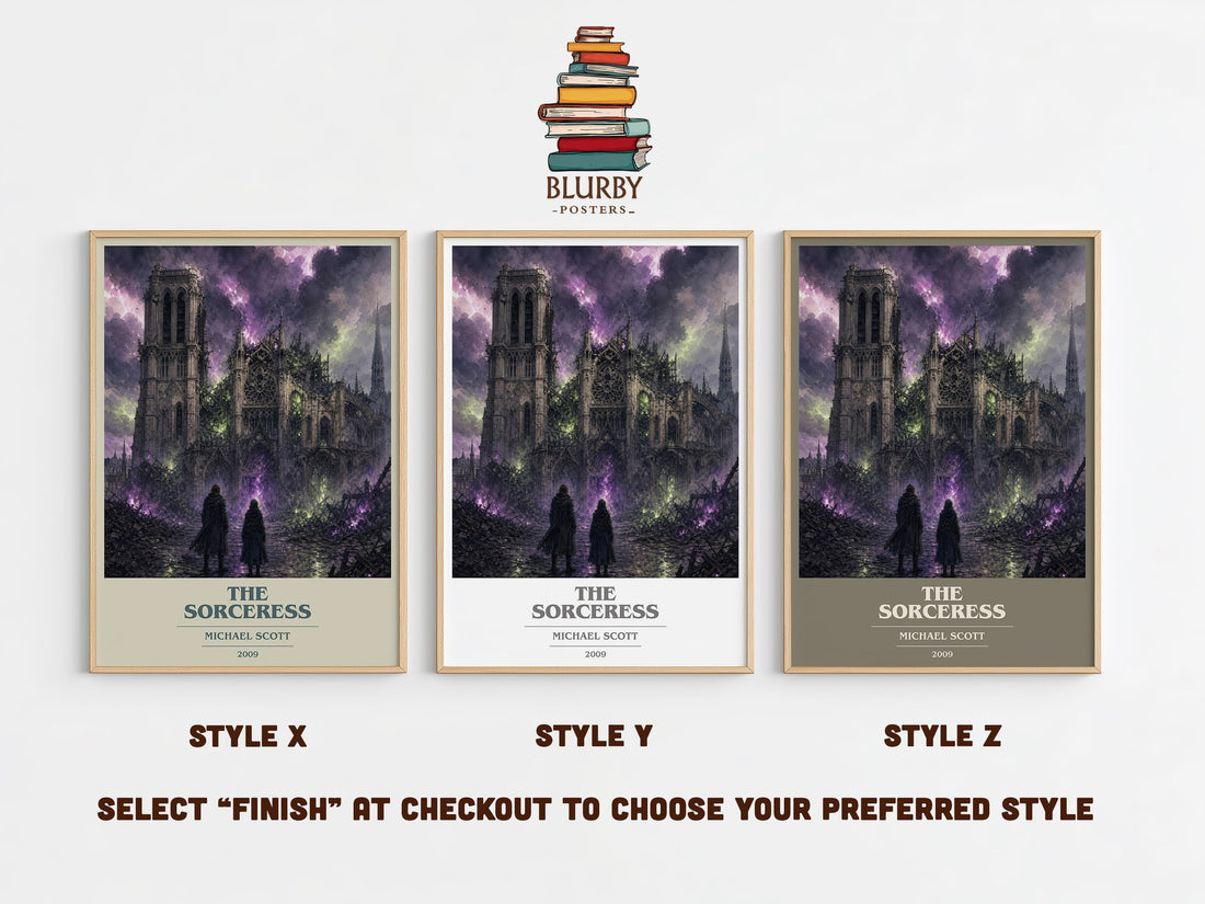 The sorceress book cover print in frame leaning in hallway – young adult wall art (mockup)