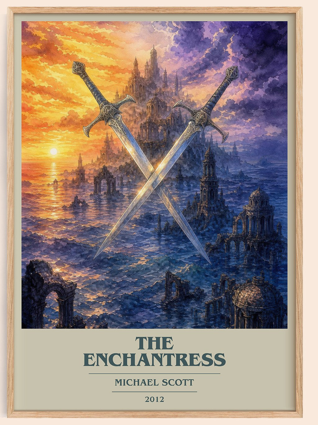 The Enchantress book cover book poster by Michael Scott – framed literary art print