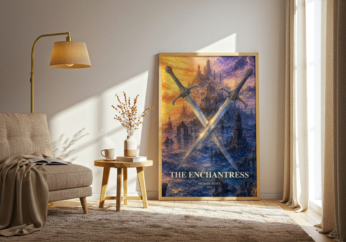 The Enchantress watercolour print in frame leaning in hallway – young adult wall art