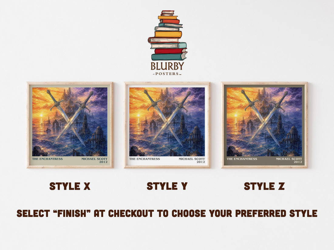The Enchantress literary print in frame leaning in hallway – young adult wall art (mockup)