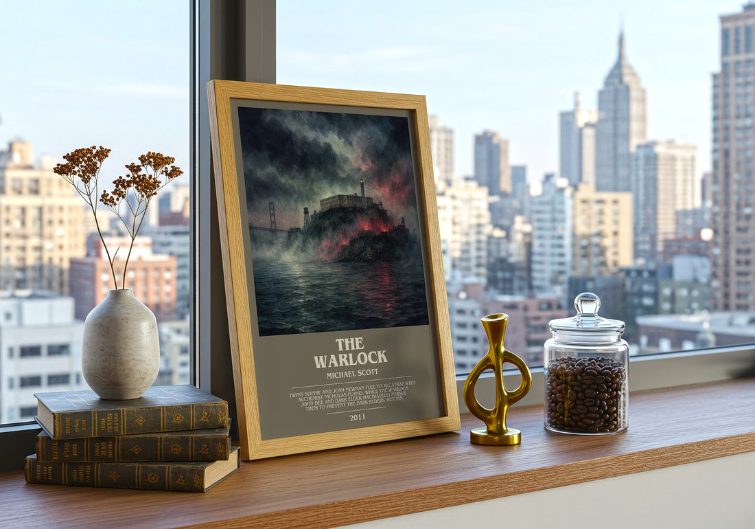 The Warlock bookish print framed by window – literary home decor