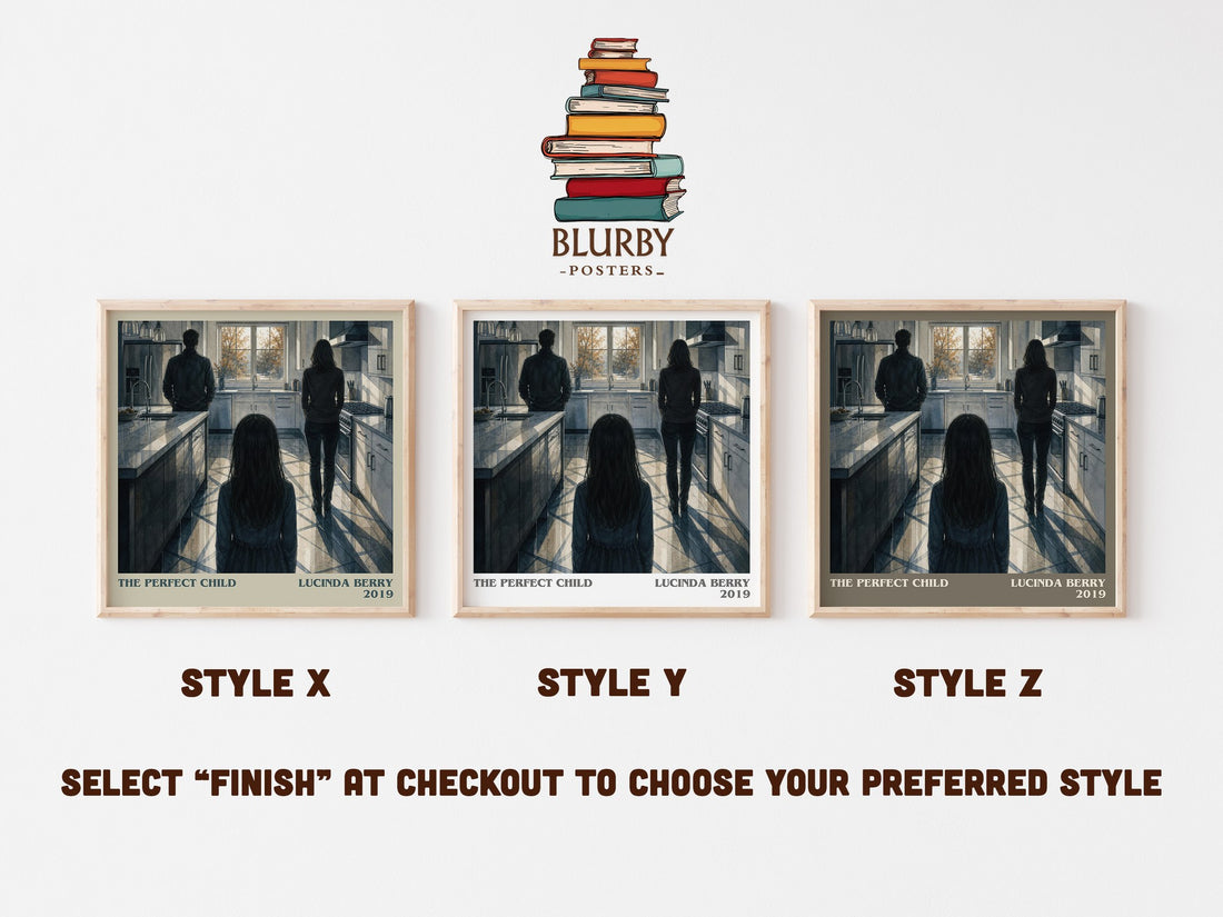 The Perfect Child literary print in frame leaning in hallway – thriller wall art (mockup)
