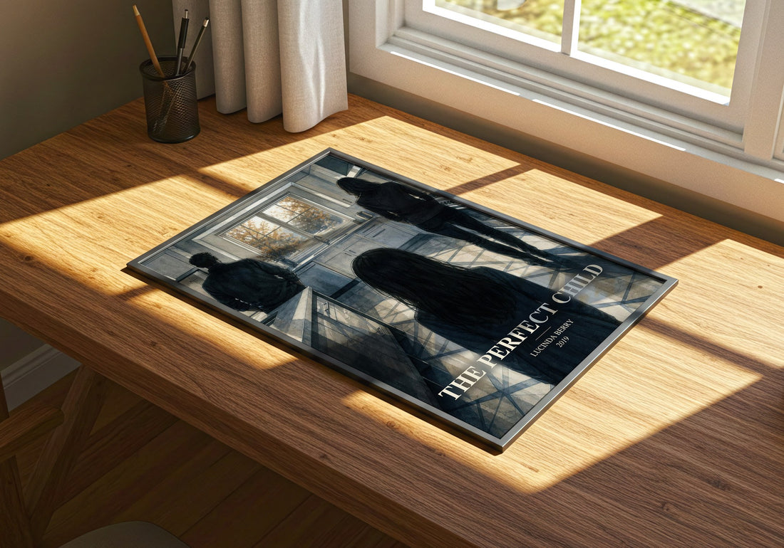 The Perfect Child watercolour book poster framed on wall – thriller wall art