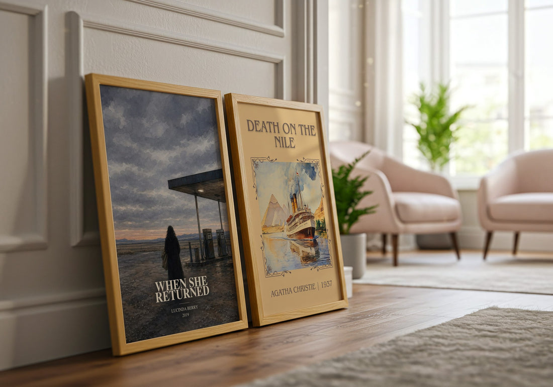 When She Returned watercolour print framed by window – literary home decor