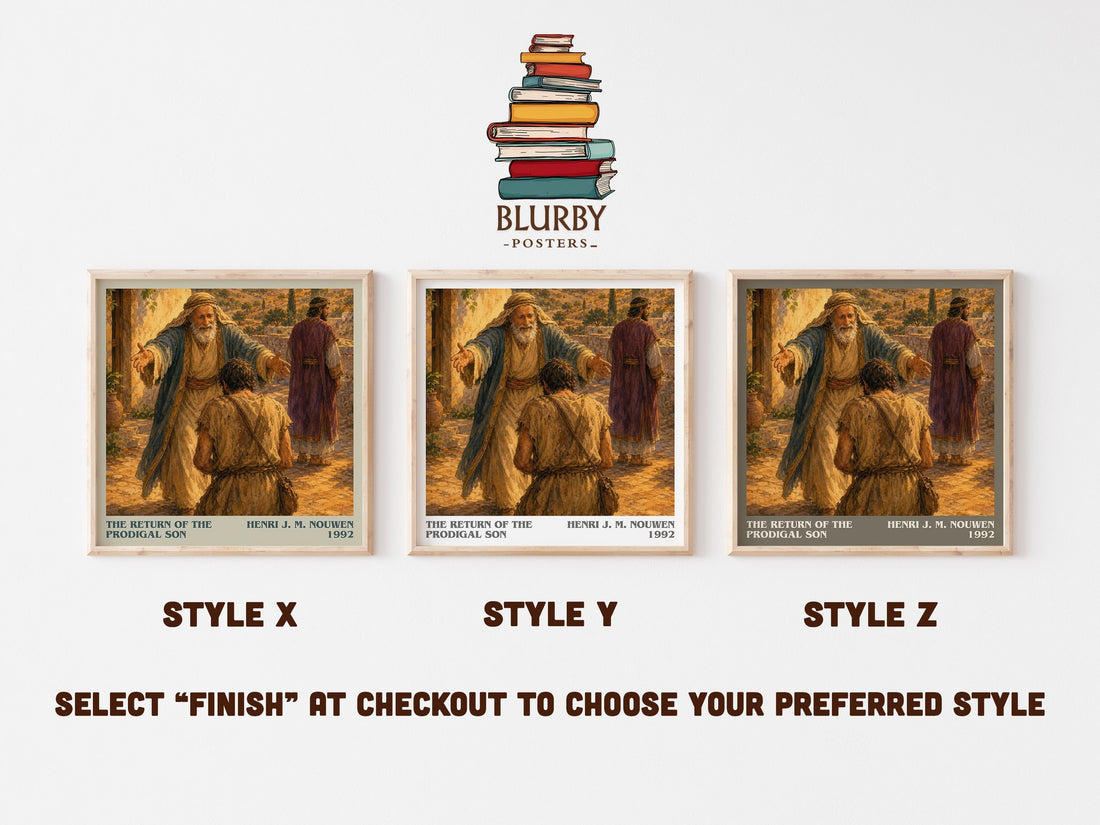 The Return of the Prodigal Son literary print in frame leaning in hallway – memoir wall art (mockup)