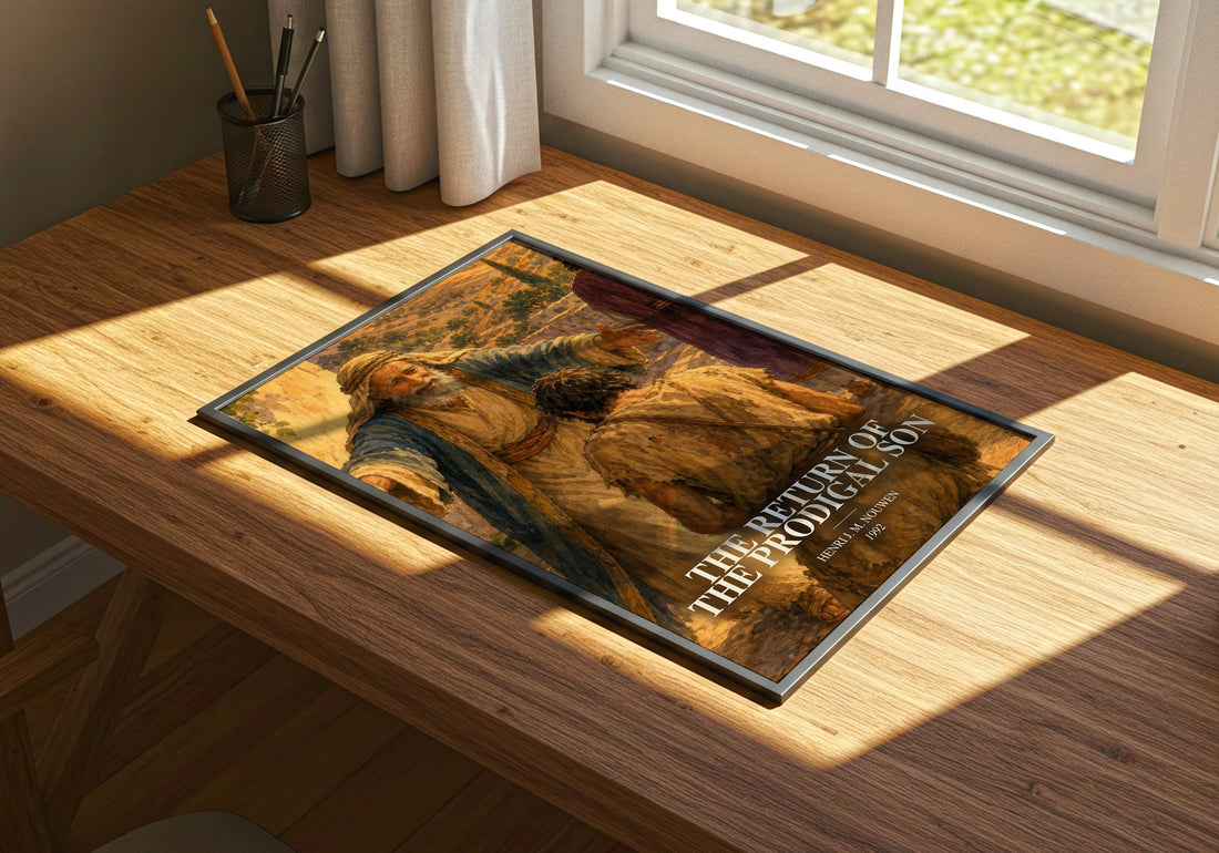 The Return of the Prodigal Son watercolour book poster framed on wall – memoir wall art