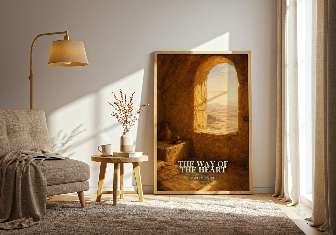 The Way of the Heart watercolour print in frame leaning in hallway – non fiction wall art