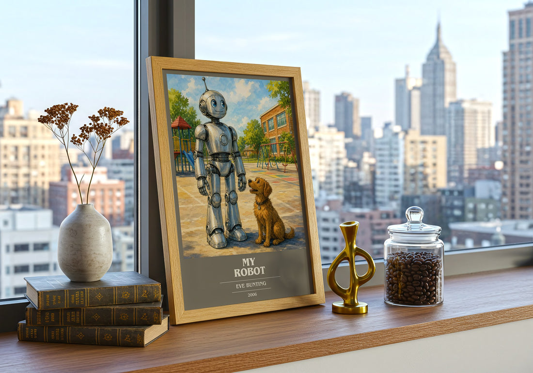 My Robot book cover print framed by window – literary home decor