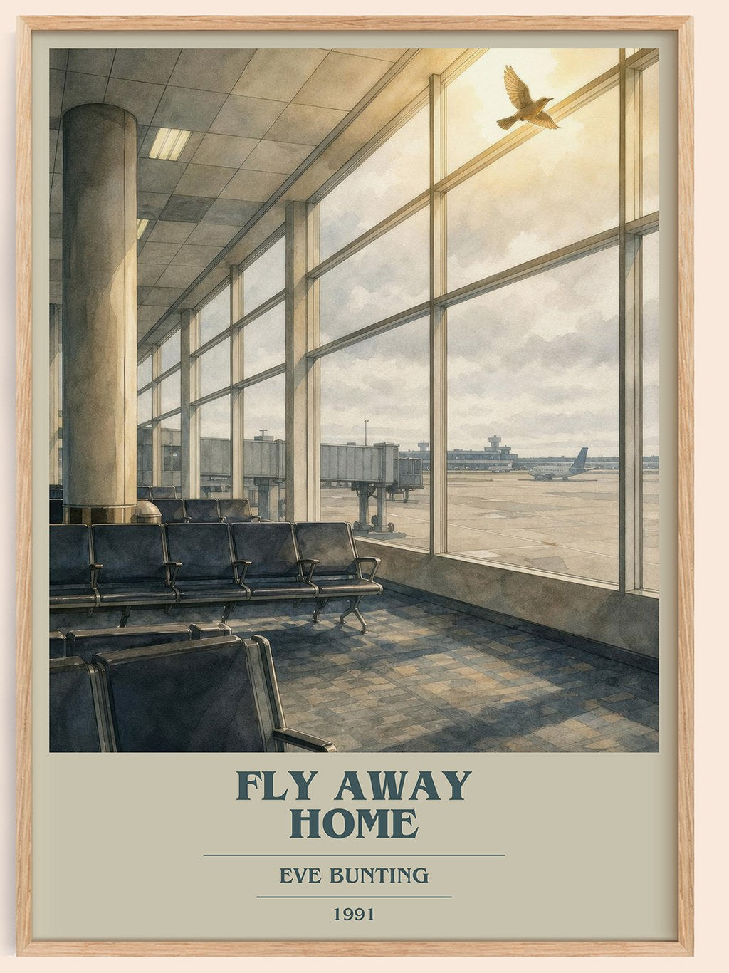 Fly Away Home book cover book poster by Eve Bunting – framed literary art print