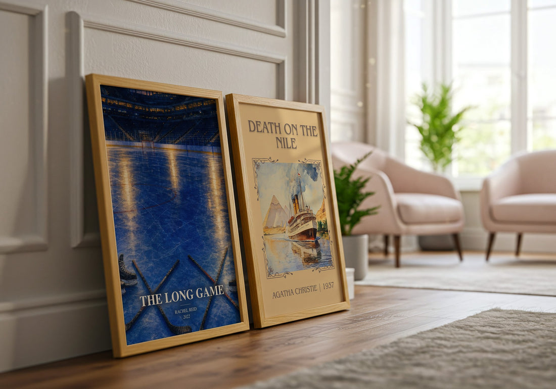 The Long Game watercolour print framed by window – literary home decor