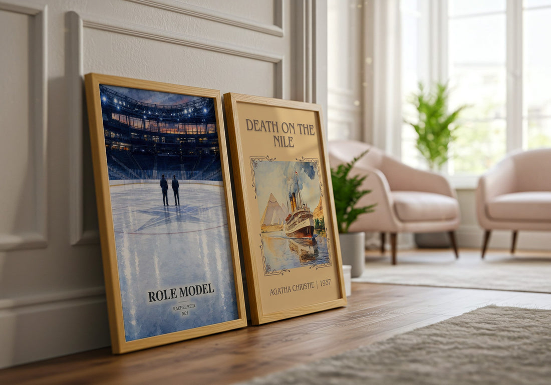 Role Model watercolour print framed by window – literary home decor