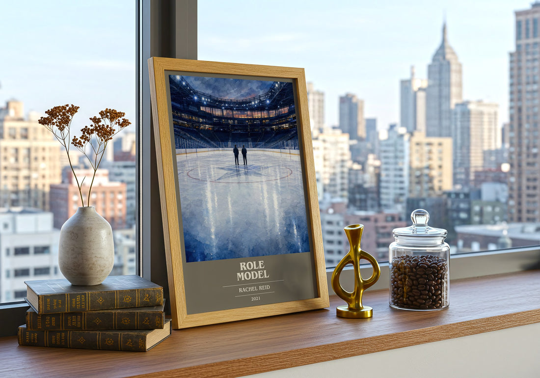 Role Model book cover print framed by window – literary home decor