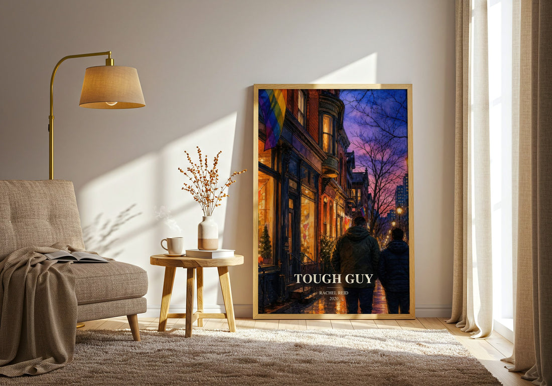 Tough Guy watercolour print in frame leaning in hallway – romance wall art