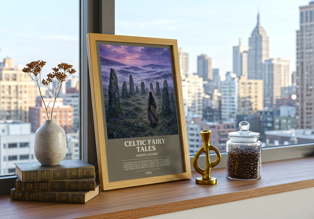 Celtic Fairy Tales bookish print framed by window – literary home decor