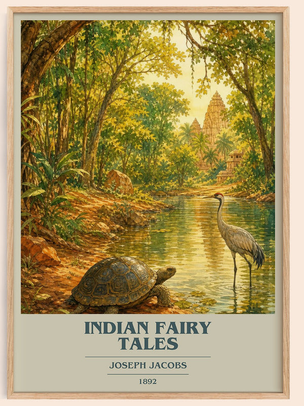 Indian Fairy Tales book cover book poster by Joseph Jacobs – framed literary art print