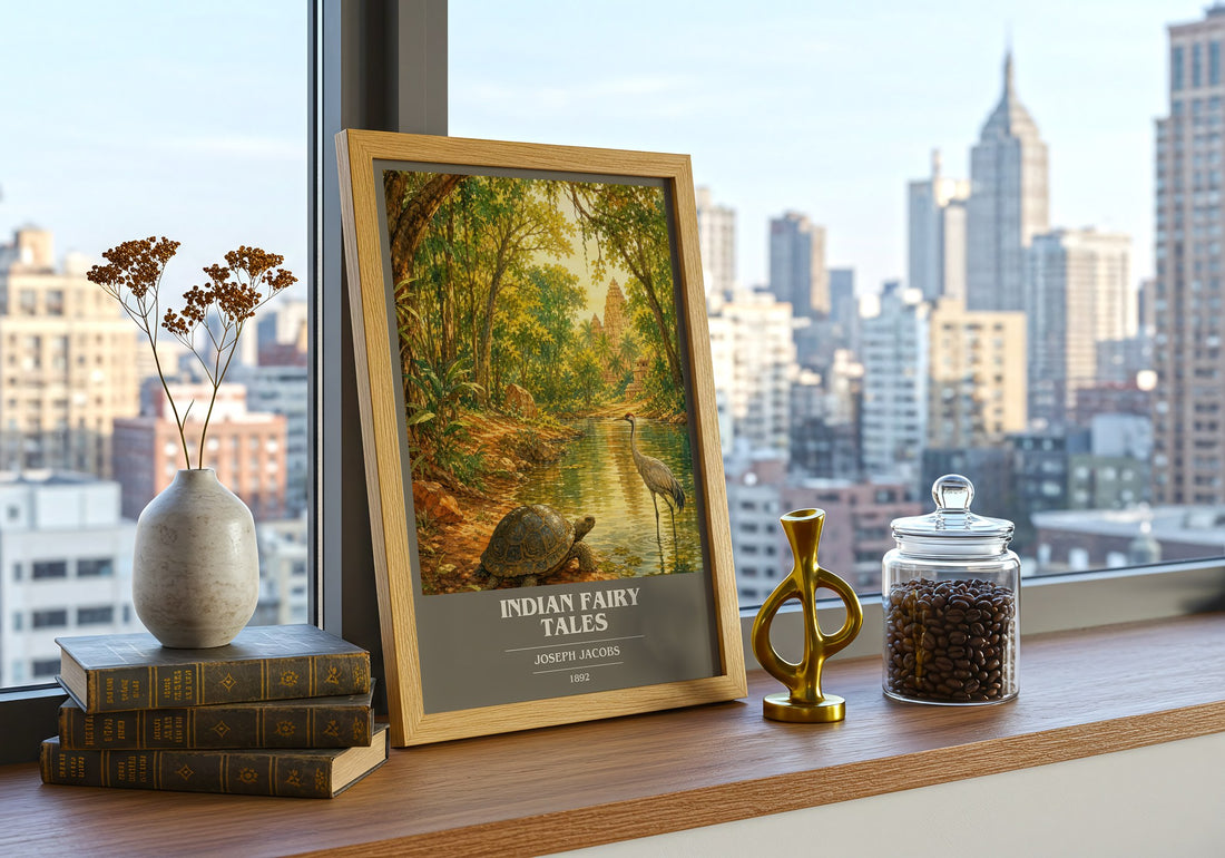 Indian Fairy Tales book cover print framed by window – literary home decor