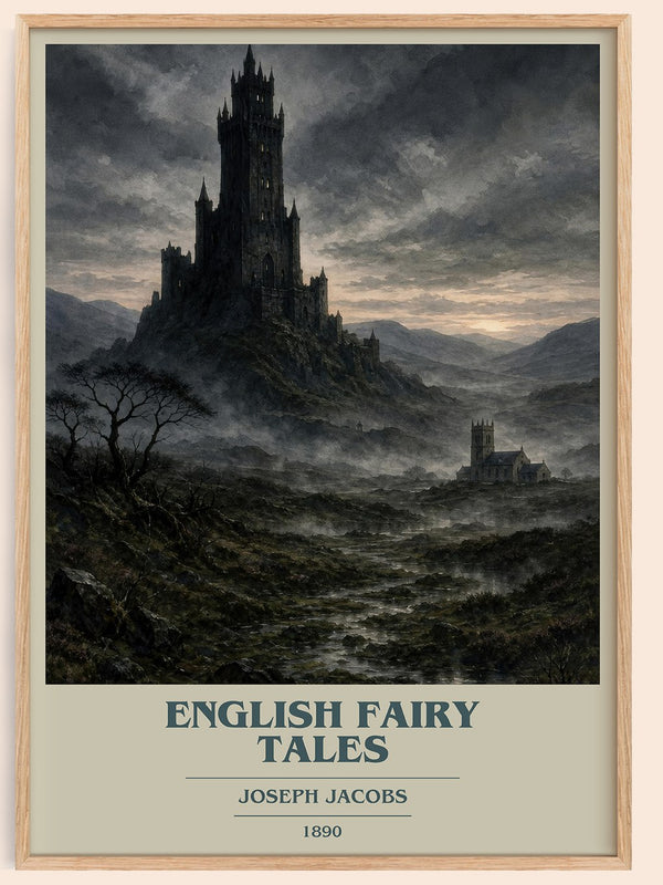 English Fairy Tales book cover book poster by Joseph Jacobs – framed literary art print