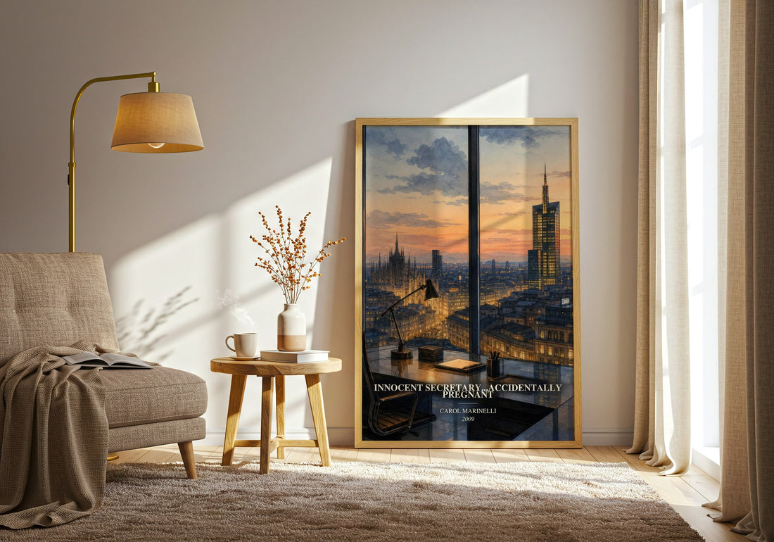 Innocent Secretary...Accidentally Pregnant watercolour print in frame leaning in hallway – romance wall art