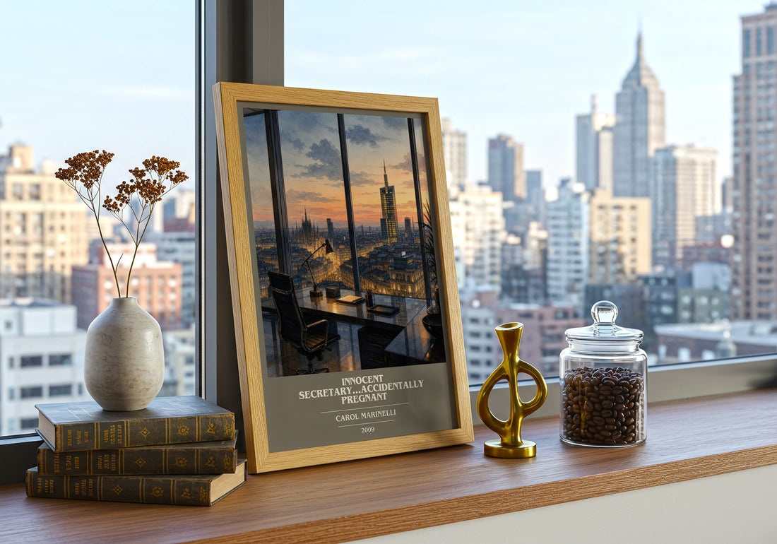 Innocent Secretary...Accidentally Pregnant book cover print framed by window – literary home decor