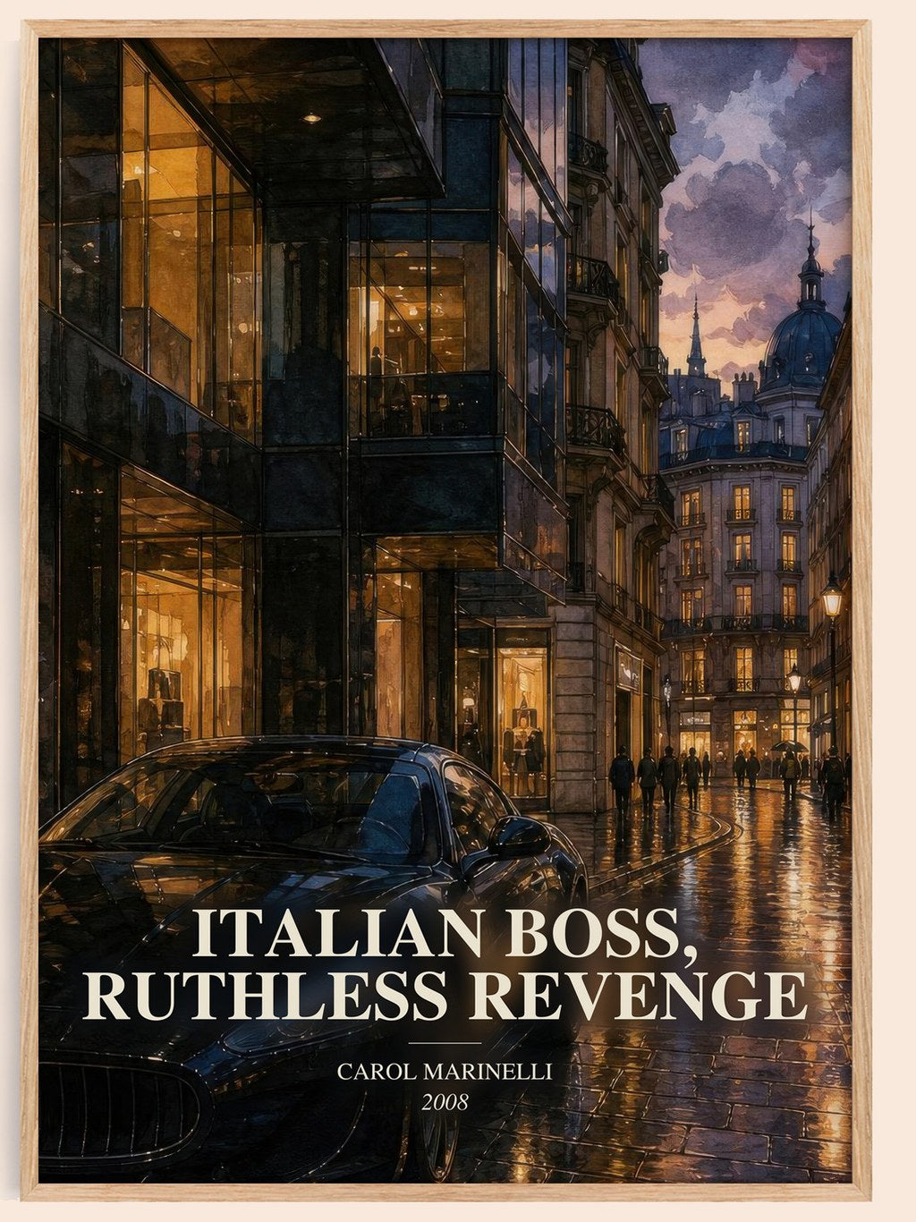 Italian Boss, Ruthless Revenge watercolour book poster by Carol Marinelli – framed literary art print