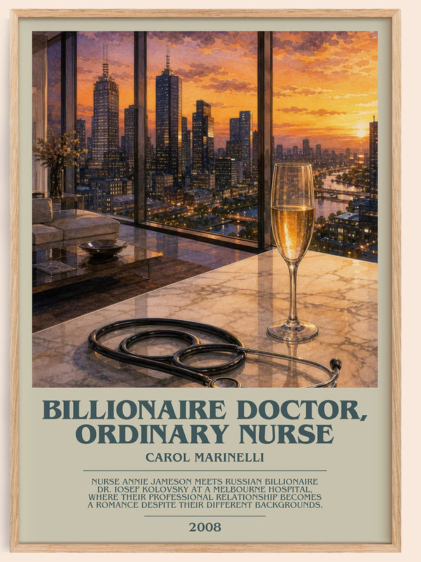 Billionaire Doctor, Ordinary Nurse bookish book poster by Carol Marinelli – framed literary art print