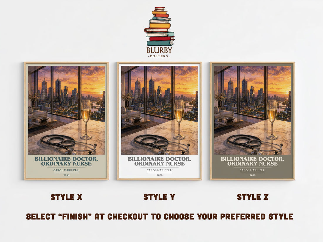Billionaire Doctor, Ordinary Nurse book cover print in frame leaning in hallway – romance wall art (mockup)