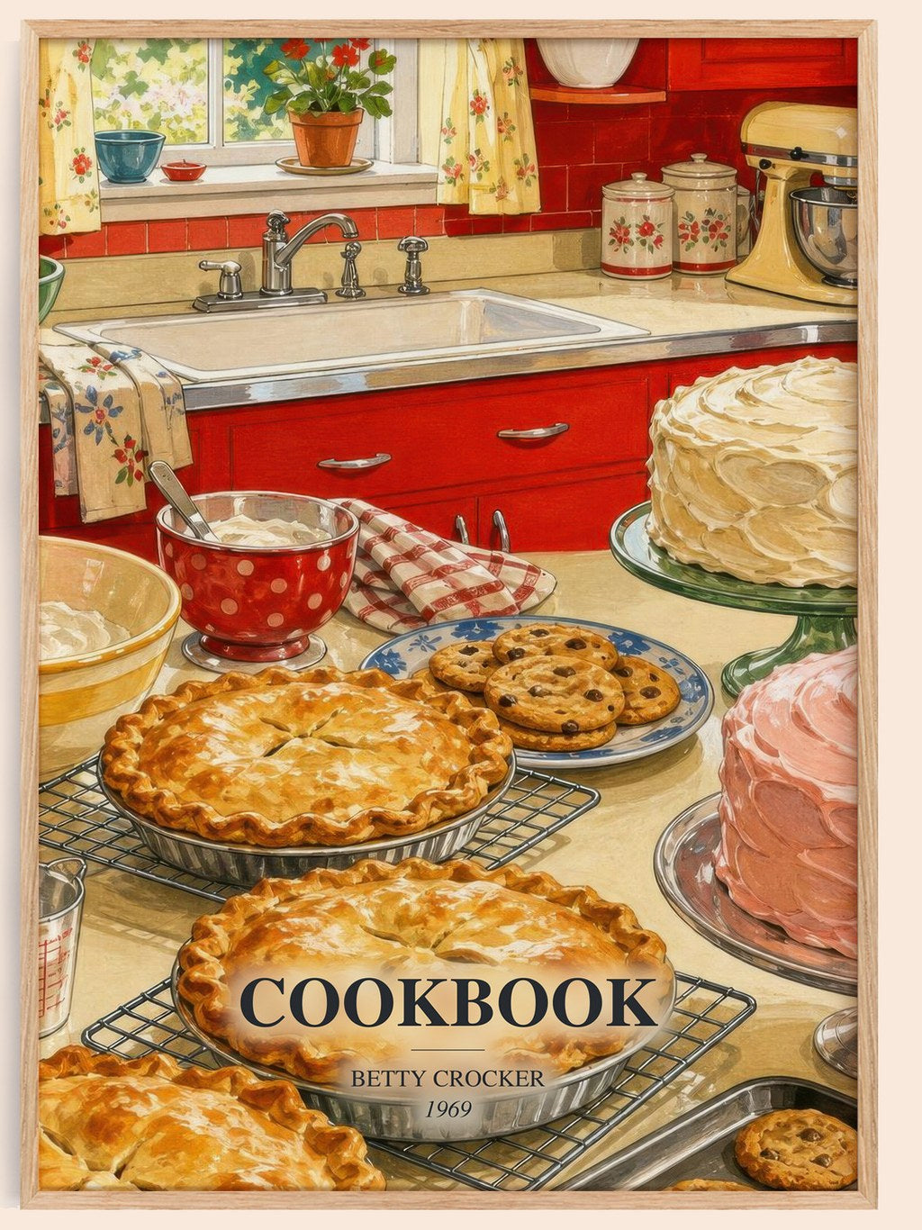 Cookbook watercolour book poster by Betty Crocker – framed literary art print