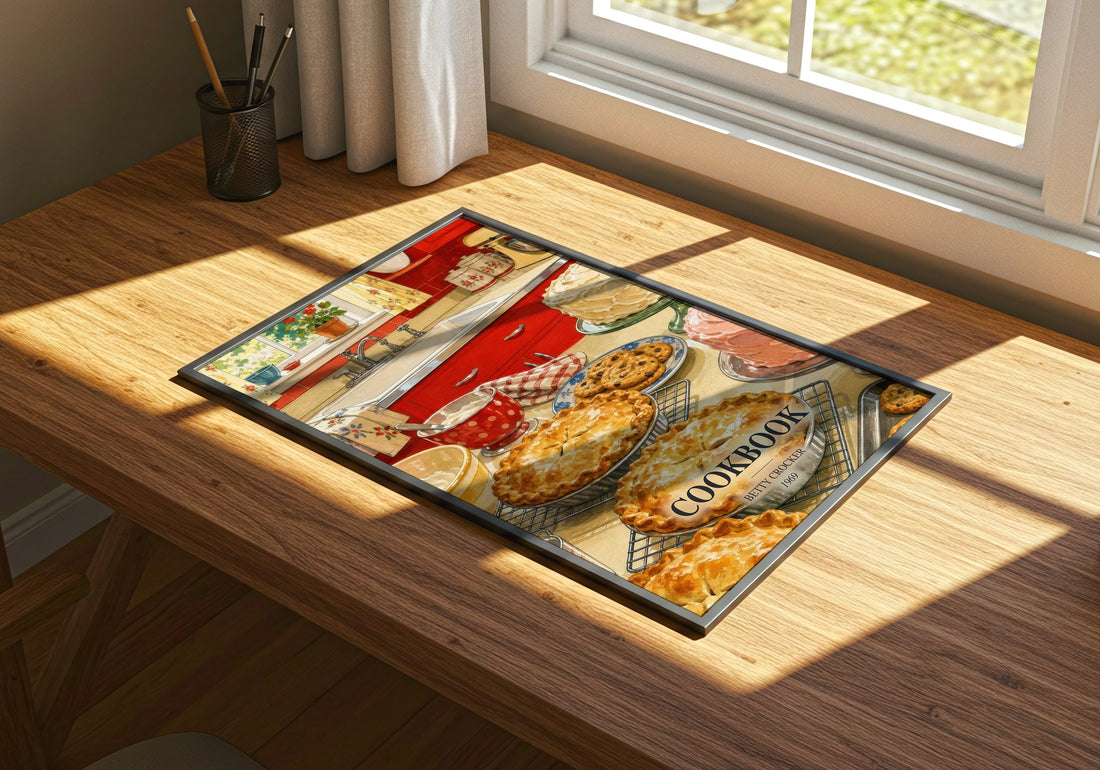 Cookbook watercolour book poster framed on wall – non fiction wall art