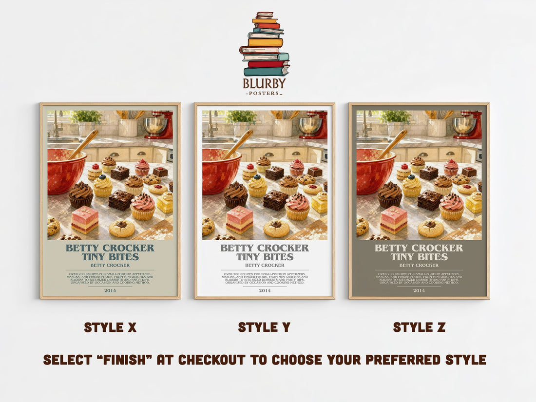 Betty Crocker tiny bites bookish print in frame leaning in hallway – __new__:cookbook wall art (mockup)