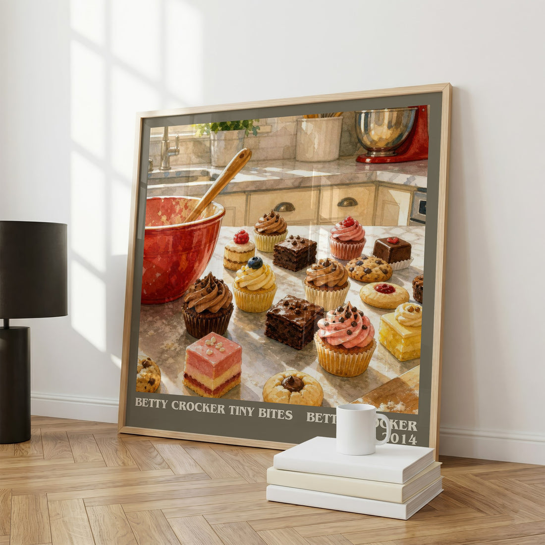 Betty Crocker tiny bites literary print framed by window – literary home decor