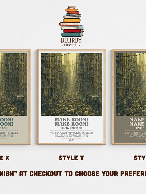 Make Room! Make Room! bookish print in frame leaning in hallway – dystopian wall art